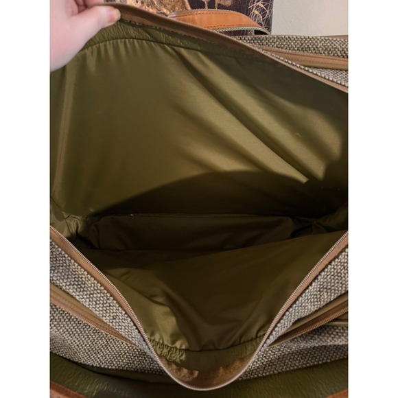 Hartmann Vintage Tweed Carry On Luggage Bag Tan Belting Leather Trim Brown - Picture 7 of 7